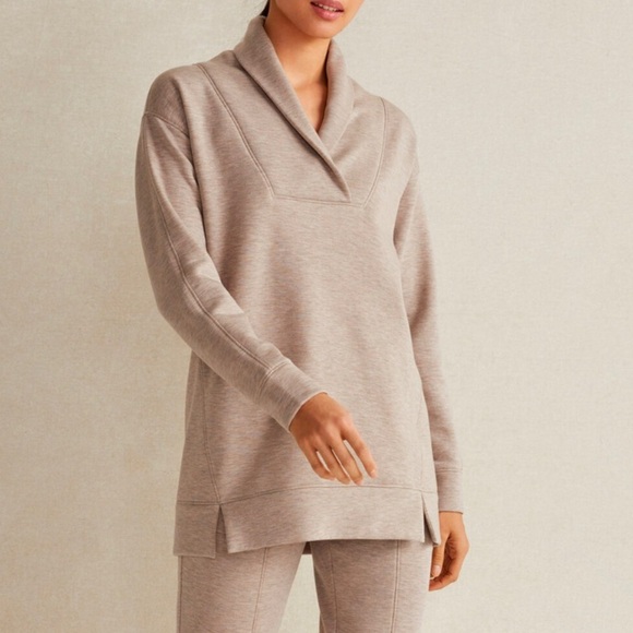 haven Tops - Women’s Haven Well Within tan pullover fleece shawl collar top soft oversized XS